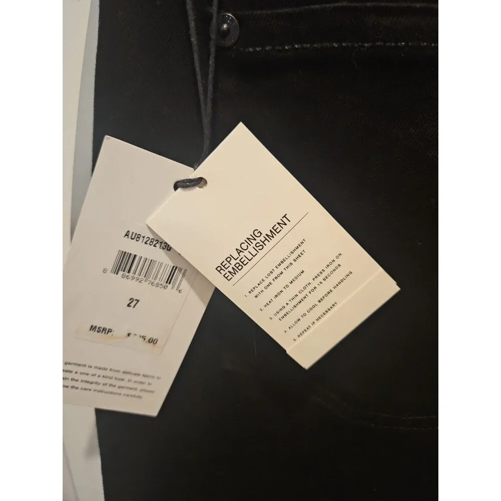 NWT 7 For All Mankind Black Gold Studded Embellished Skinny Jeans Size 27 - Picture 6 of 6